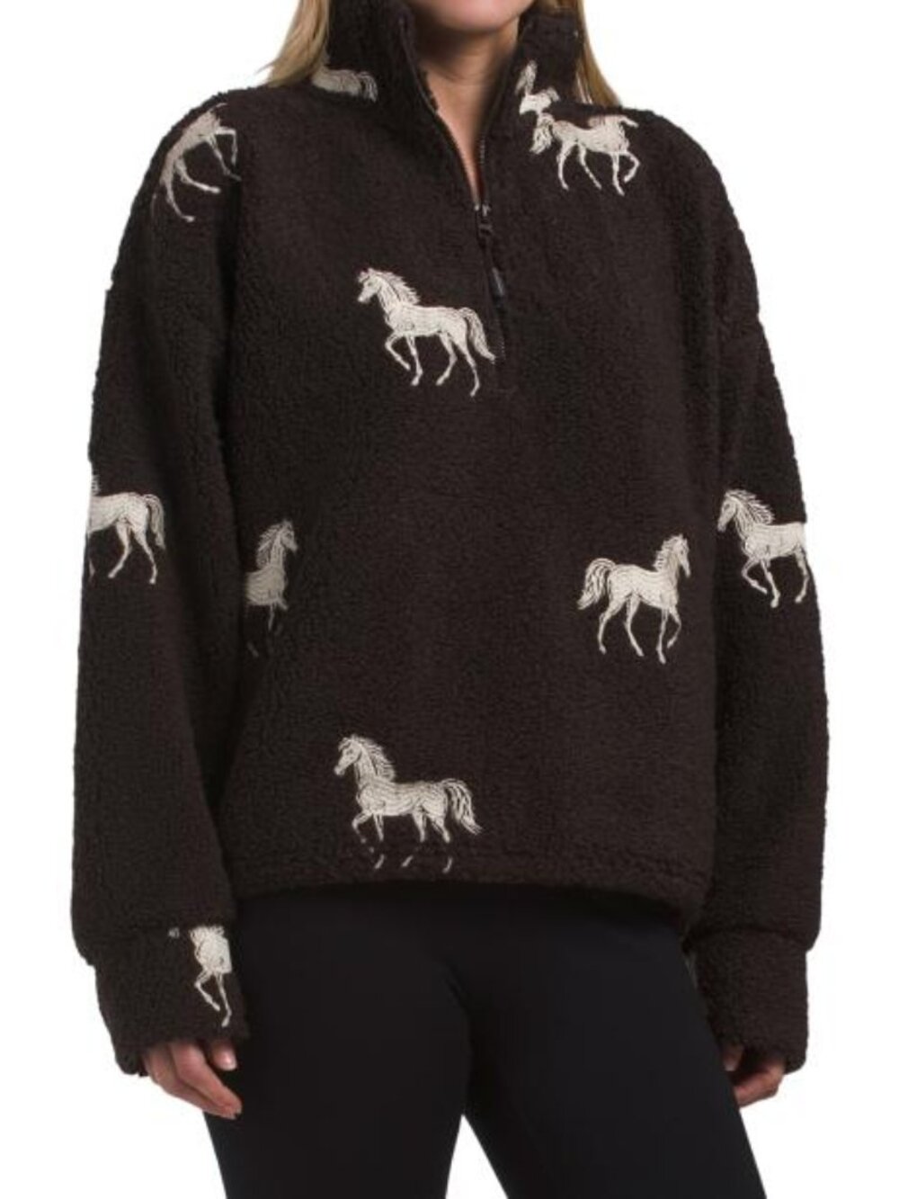KYODAN Horse Embroidered Long Sleeve Mock Collar Pull Over Jacket